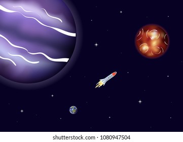 Vector illustration of space ship â?? rocket. Doodle cartoon outline space symbol. Space shuttle vector icon.  