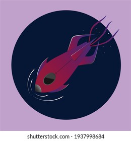 vector illustration of a space shuttle with dark background.rocket in outer space with gradient fill.flat illustration of spacecraft.vector sketch of space vehicle.futuristic art of a rocket in space.