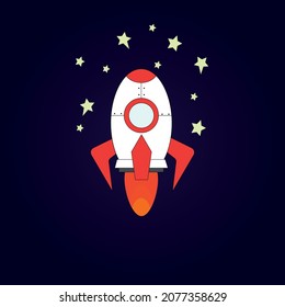 Vector illustration of space. Spaceship. Rocket. The rocket takes off in the starry sky.