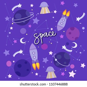 Vector illustration of space, stars and spaceships