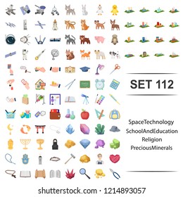Vector illustration of space, technology, school, education, religion precious minerals icon set.