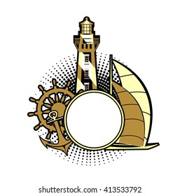 Vector illustration with space for text frame marine motifs