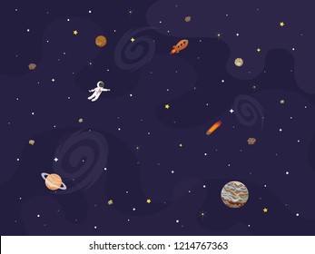 宇宙 宇宙のベクターイラスト かわいいアニメの惑星 小惑星 彗星 ロケット 子供のイラスト のベクター画像素材 ロイヤリティフリー