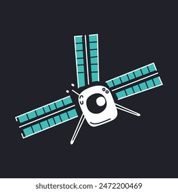 Vector illustration of a spacecraft. Universe, cosmos, galaxy, astronomy in flat style. Space technology, exploration, celestial vehicle. Ideal for science, educational materials, space missions