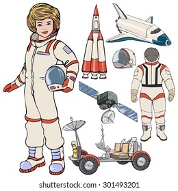 Vector illustration, spaceman gear, cartoon concept, white background.