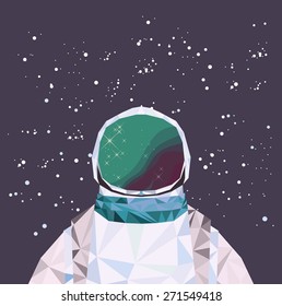 Vector illustration of  spaceman in interstellar space in geometric triangle style.