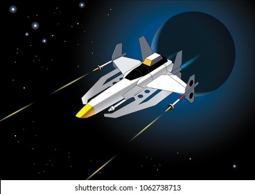 Vector illustration of a spaceship flying around the Earth