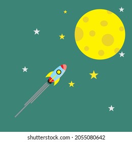 
vector illustration of a spaceship flying towards the moon, perfect for children's coloring books