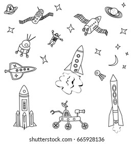 Vector illustration of spaceship pattern or space tattoos or astrology-themed moon parties