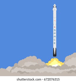 Vector illustration of a spaceship or rocket. Launch of a rocket