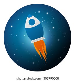 Vector illustration of spaceship, rocket on night starry sky