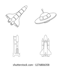 Vector illustration of spaceship and ship logo. Collection of spaceship and station stock symbol for web.