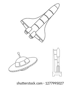 Vector illustration of spaceship and ship logo. Collection of spaceship and station stock symbol for web.
