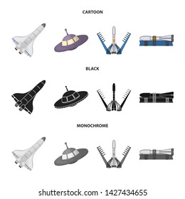 Vector illustration of spaceship and ship logo. Set of spaceship and station vector icon for stock.