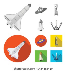 Vector illustration of spaceship and ship symbol. Collection of spaceship and station stock symbol for web.