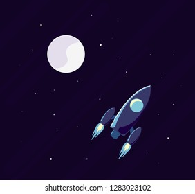 Vector illustration of a spaceship in the space with planets around, eps 10