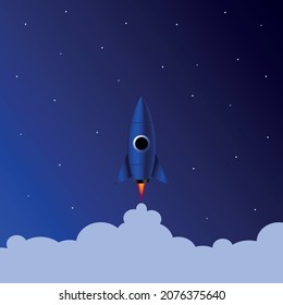 Vector illustration of a spaceship taking off. Rocket on the background of stars. Modern background web banner