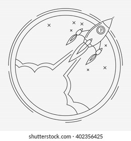 Vector illustration of spaceship thin line icon for your design. New business project startup development concept. Launching new product or service