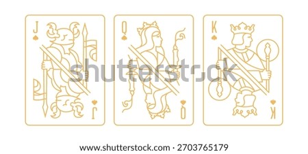 Vector illustration of a Spades suit playing card set: Jack, Queen, King. Classic and elegant design for poker, casino, and entertainment projects.