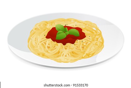 Vector illustration of spaghetti bolognese with tomato sauce. Italian pasta