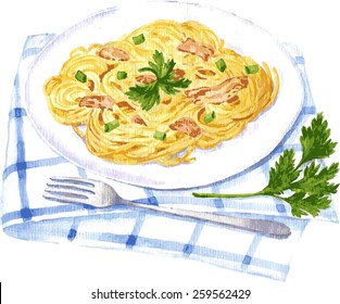 vector illustration of spaghetti carbonara painting by watercolor