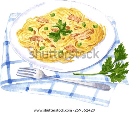 vector illustration of spaghetti carbonara painting by watercolor