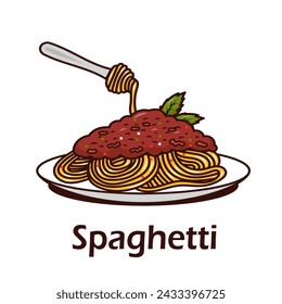 Vector illustration of spaghetti with fork on a plate