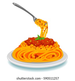 Vector Illustration of Spaghetti with Fork on Plate