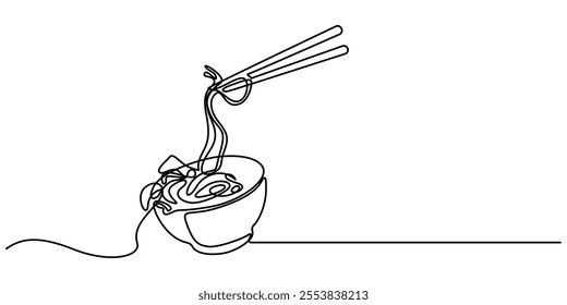 Vector illustration of spaghetti isolated on white background for kids coloring activity worksheet workbook, chow mein continuous one line drawing, Spaghetti Single, Cooking Icon, editable stroke.