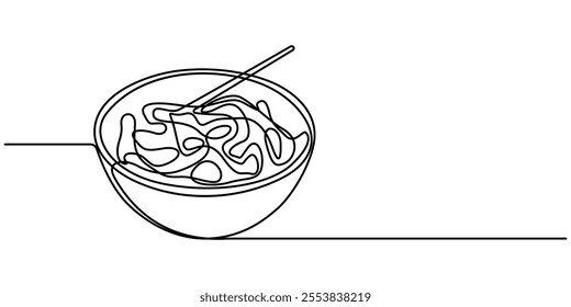 Vector illustration of spaghetti isolated on white background for kids coloring activity worksheet workbook, chow mein continuous one line drawing, Spaghetti Single, Cooking Icon, editable stroke.