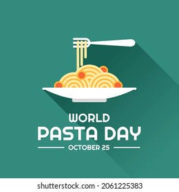 Vector illustration, spaghetti pasta on a plate, as an icon, template, banner or poster, world pasta day and world spaghetti day.