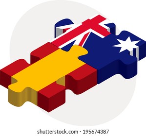 Vector illustration of Spain and Australia Flags in puzzle isolated on white background