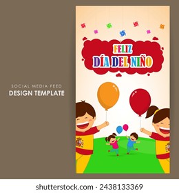 Vector illustration of Spain Children's Day social media feed template