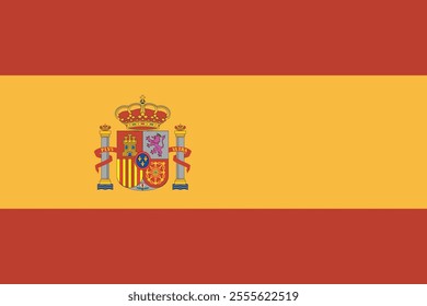 Vector illustration of the Spain flag in its original 2:3 aspect ratio, featuring three horizontal stripes: red, yellow (double width), and red, with the national coat of arms on the yellow stripe.