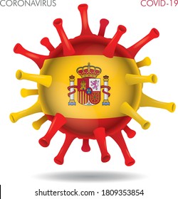 Vector illustration of Spain flag virus shape isolated in white background