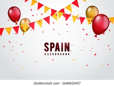 Vector Illustration spain garland flag with confetti and balloons for spanish celebration template banner.