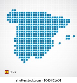 Vector illustration of Spain map from basic shape icons and flag