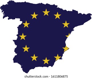 Vector Illustration Of Spain Map With EU Flag On White Background