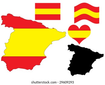 vector illustration of Spain map with flag and heart in national colors