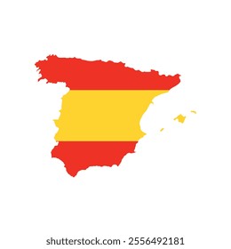 Vector illustration of Spain map overlaid with the national flag, highlighting the country's geographic outline combined with its national colors.