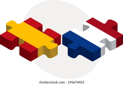 Vector illustration of Spain and Netherlands Flags in puzzle isolated on white background