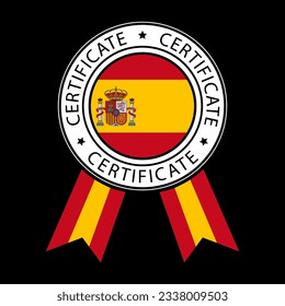 Ilustración vectorial del certificado de cinta de España sobre fondo negro.