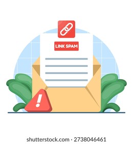Vector illustration of spam messages and digital cyber attacks. Clean design representing phishing links, hacking threats, and data security issues.