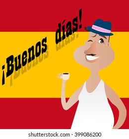 Vector illustration of a Spaniard with coffee