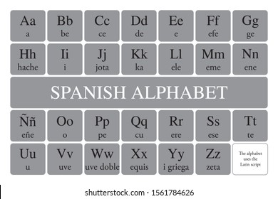 Vector illustration of the Spanish alphabet, grey background