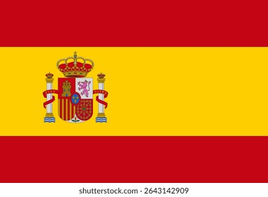 Vector illustration of the Spanish flag with vibrant red and yellow colors and official emblem.