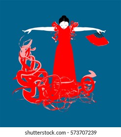 Vector illustration of a Spanish Flamenco dancer with fan