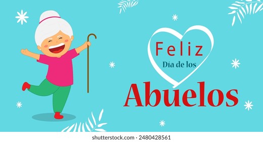 Vector illustration of Spanish Grandparents' Day social media feed template with Spanish text meaning Happy Grandparent's Day