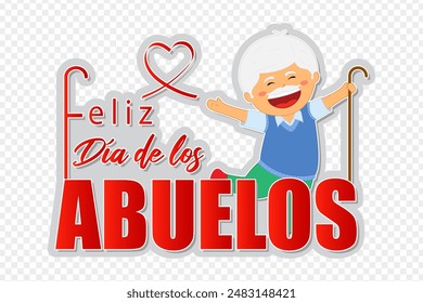 Vector illustration of Spanish Grandparents' Day sticker on transparent background with written Spanish text meaning Happy Grandparents' Day