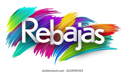 Vector illustration of the Spanish word for sale with bright paint strokes. Ideal for advertising, marketing, and seasonal promotions.